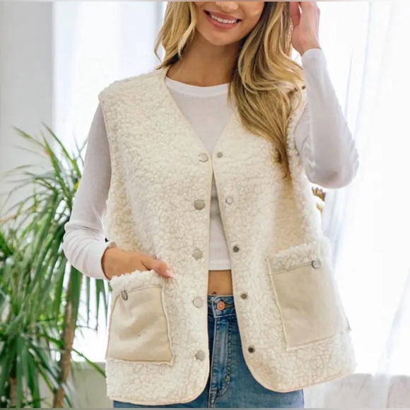 Cherish Jackets & Blazers - Cherish Cream Button-Up Sherpa Vest